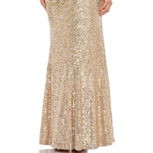MAC DUGGAL 42029 SEQUINED STRAPPY ONE SHOULDER COLUMN GOLD GOWN sz 2 - Picture 5 of 5